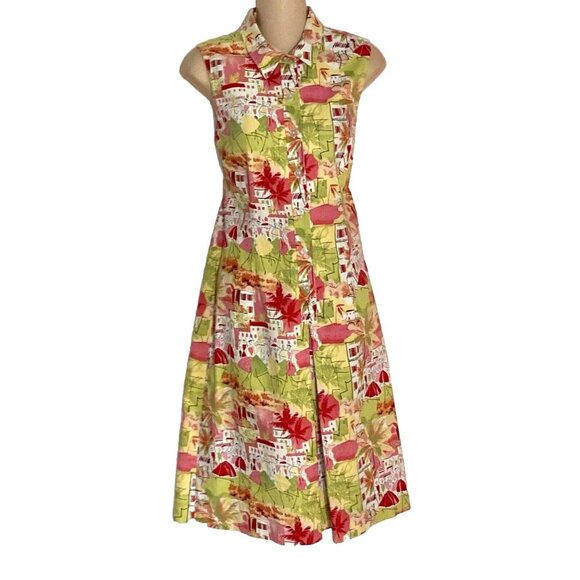 Talbots Women Size 10 Sleeveless Button Front Shirt Dress Pink Green Stick Women - Picture 7 of 9